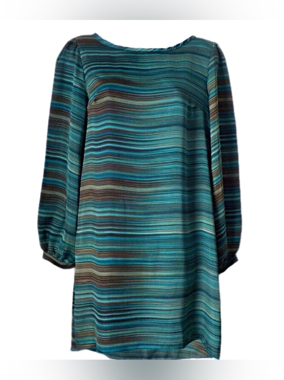 Striped Teal & Brown Shift Dress